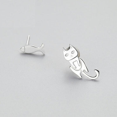 Aretes de Plata 925 Asimétricos con Diseño de Gato y Pez - Joyería Personalizada para Mujeres - Image 4