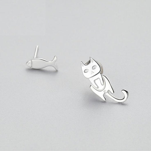 Aretes de Plata 925 Asimétricos con Diseño de Gato y Pez - Joyería Personalizada para Mujeres - Image 4