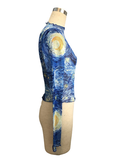 Camiseta Estampada Cuello Alto Cielo Estrellado con Malla - Image 15