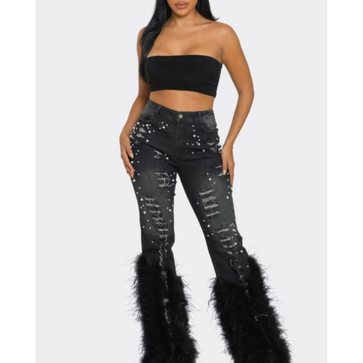 Jeans Stretch Rasgados con Detalles de Perlas - Image 23