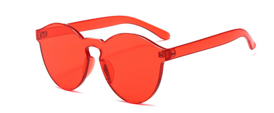 Frameless round brown transparent sunglasses with an integrated design, featuring jelly-like lenses and matching temples. - Image 10