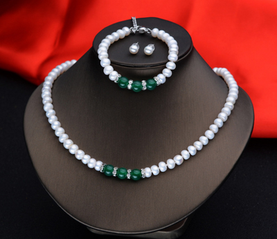Conjunto de Ágata: Collar, Pulsera y Aretes de Perla