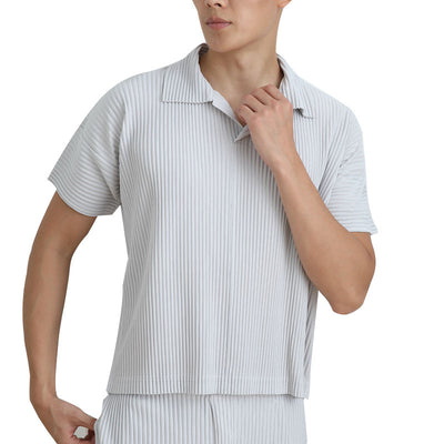 Polo Miyake Hombre Manga Corta - Diseño Plisado Tendencia Moda - Image 4