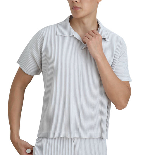 Polo Miyake Hombre Manga Corta - Diseño Plisado Tendencia Moda - Image 4