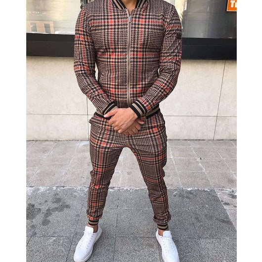 Conjunto Deportivo para Hombre con Diseño de Cuadrícula y Cierre - Pantalón Ajustado - Image 6