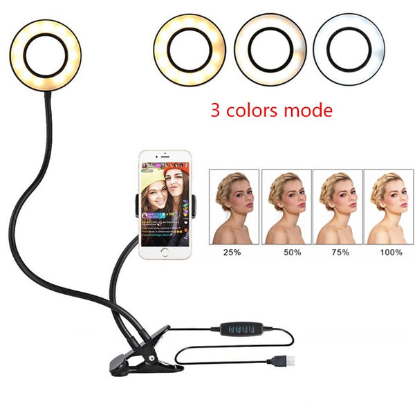 Aro de Luz LED para Selfies con Soporte Ajustable - Iluminación Profesional 8cm