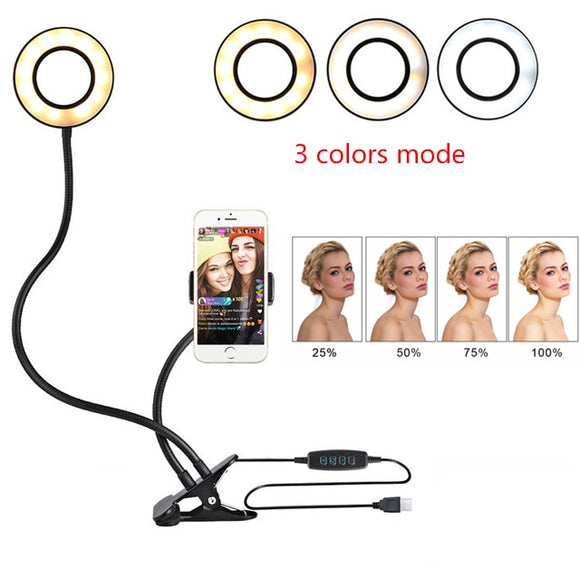 Aro de Luz LED para Selfies con Soporte Ajustable - Iluminación Profesional 8cm
