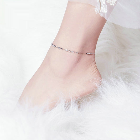 Pulsera Tobillera Plata 925 con Baño de Oro Blanco y Perlas Redondas