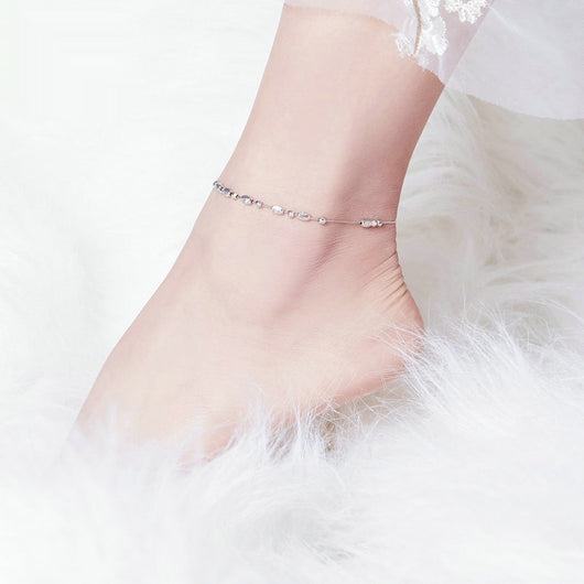 Pulsera Tobillera Plata 925 con Baño de Oro Blanco y Perlas Redondas