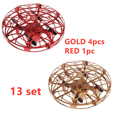 Gold mini UFO drone with a spherical protective cage and black propellers, sold as a 3-piece set. - Image 16