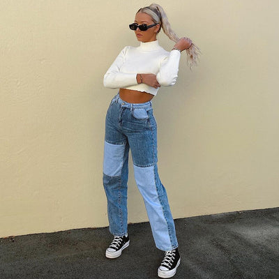 Jeans Casual Hip-hop con Costuras Combinadas