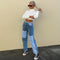 Jeans Casual Hip-hop con Costuras Combinadas
