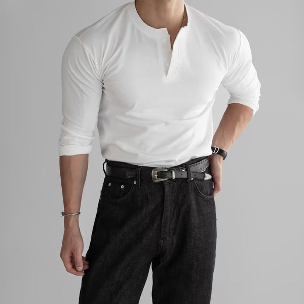 Camisa Slim Fit Manga Larga con Puños Ajustados y Cuello Abierto para Hombre