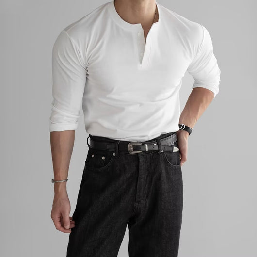 Camisa Slim Fit Manga Larga con Puños Ajustados y Cuello Abierto para Hombre