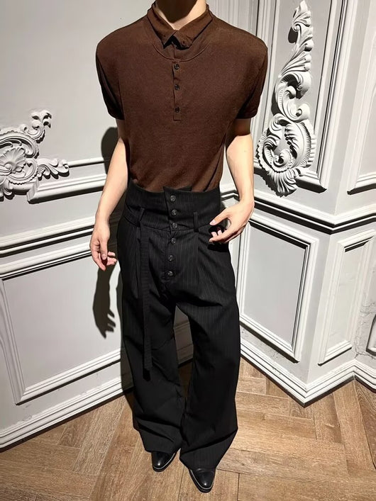 Pantalones Kendo Hombre con Pliegues Drapeados y Rayas Acumuladas - Image 17
