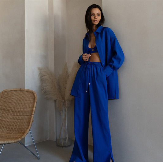 Conjunto de Dos Piezas: Blusa Suelta y Pantalón Cintura Alta