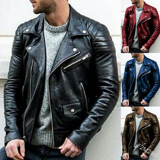 Chaqueta de Cuero PU Punk con Cuello Parado para Hombre