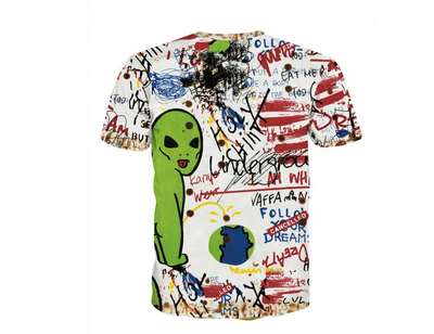 Camiseta Unisex Estilo Urbano con Diseño Gráfico Alien y Arcoíris - Image 3