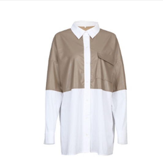 Blusa Manga Larga con Cuello Polo Holgado para Mujer