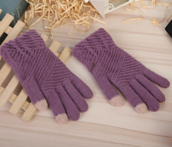 Guantes de Invierno para Mujer Tejidos de Lana - Manoplas Inteligentes Rayas Elegantes