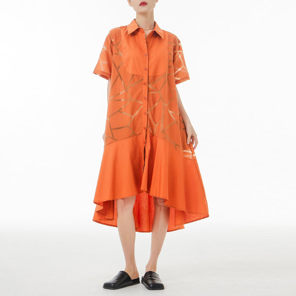 Vestido Camisero Retro Francés con Patrón Geométrico Transparente