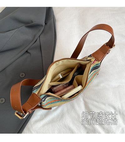 Bolsa Tote de Rafia Arcoíris para Mujer - Bolso Casual de Hombro - Image 12