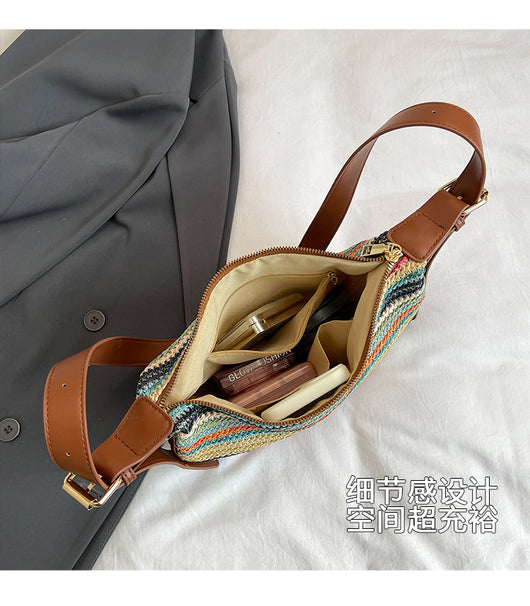 Bolsa Tote de Rafia Arcoíris para Mujer - Bolso Casual de Hombro - Image 12