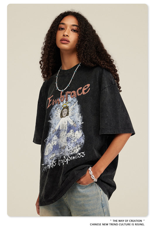 Camiseta Retro Suelta Estampada Manga Corta para Hombre - Image 23