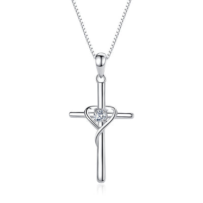 Dije de Cruz en Plata de Ley Cadena Escote Tendencia - Image 8