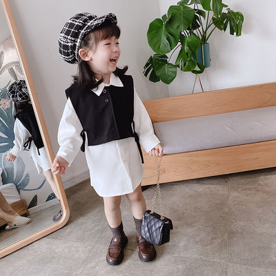 Vestido Niña con Lazo y Efecto Dos Piezas