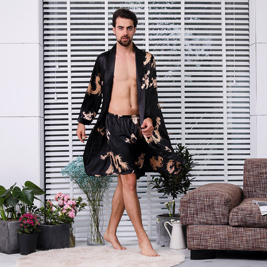 Pijama Largo de Seda Simulada para Hombre - Image 11