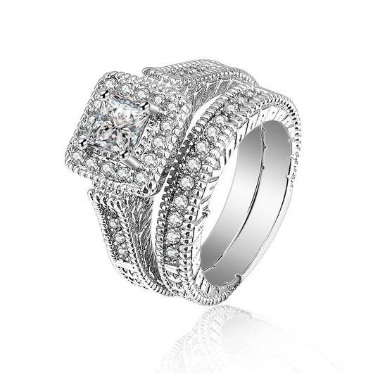 Anillo de Plata S925 Mujer Diseño Original Diamante Cuadrado