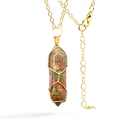 Collar Colgante de Cristal Hexagonal Envuelto a Mano con Piedra Natural - Image 51