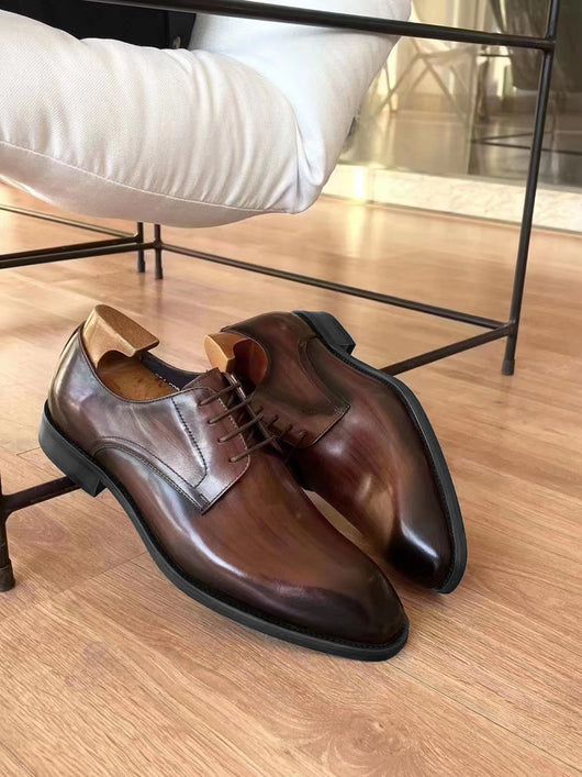 Zapatos de Cuero Vintage con Punta Cuadrada para Hombre - Image 23