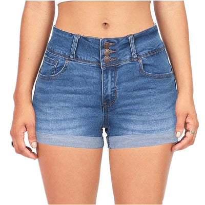 Shorts Denim Ajustados Cintura Elástica Tela Color Hot Pants Mujer - Image 16