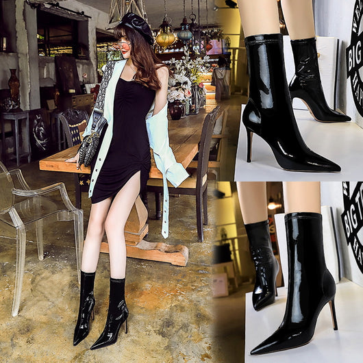 Botas Tobilleras de Charol Brillante con Stretch - Diseño Sexy y Ajustado - Image 12