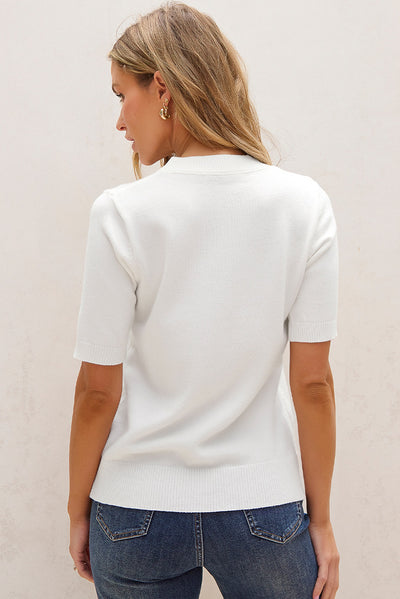 Blusa Tejida de Manga Corta con Flores 3D - Estilo Europeo Casual - Image 16