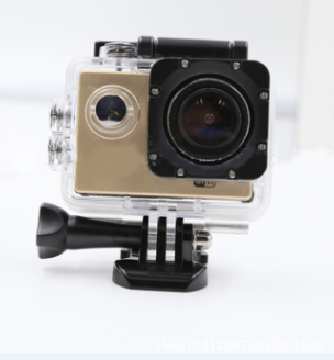 Pink 4K Ultra HD waterproof sport camera in a clear protective case with a black mount adapter. - Image 4