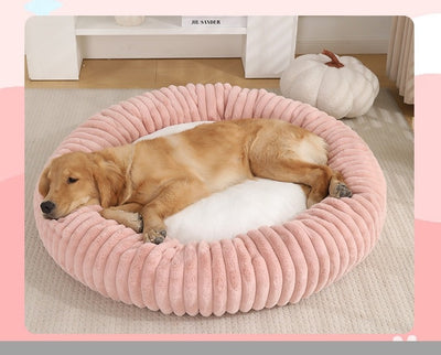 Cama Acolchada Redonda para Mascotas con Diseño de Rayas - Image 20