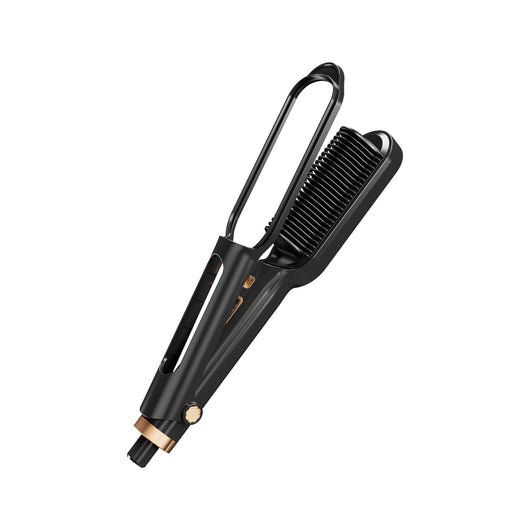 Black and gold electric hair curler with comb-like heating plate, open to show styling elements. - Image 7