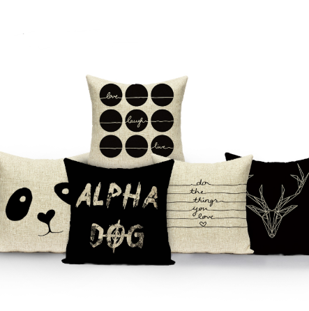 Funda de Almohada Decorativa con Letras en Blanco y Negro - Image 2
