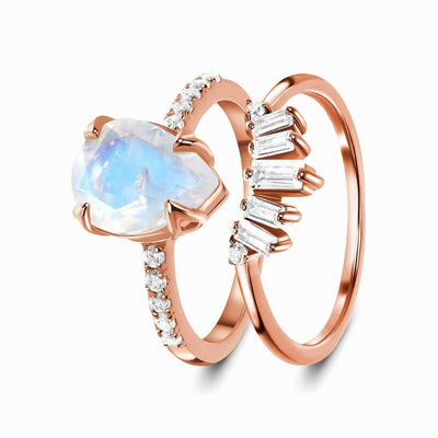 Anillo Doble de Plata Esterlina con Piedra de Luna Rosada - Image 4