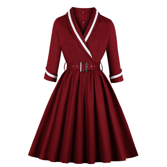 Vestido Elegante con Escote en V Profundo y Mangas Abullonadas