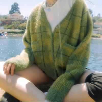 Cardigan de Terciopelo a Cuadros Vintage para Otoño e Invierno - Image 2