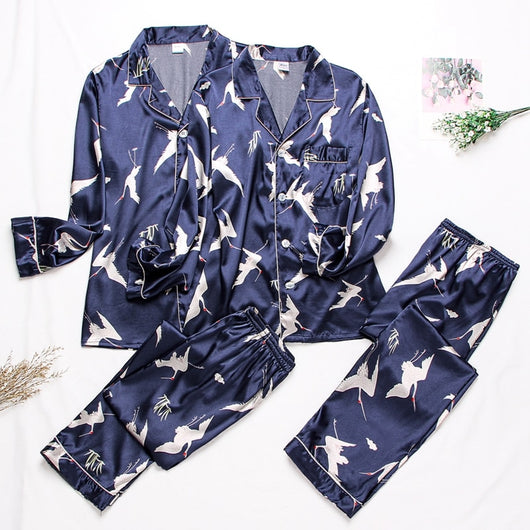 Pijamas de Seda para Parejas - Manga Larga Fresca y Cómoda - Image 69
