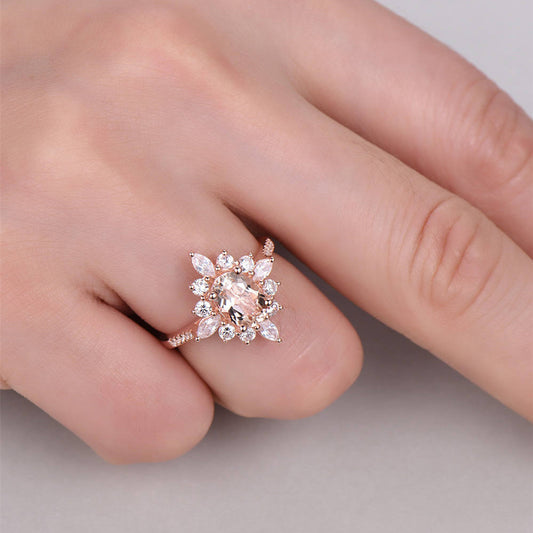 Anillo de Flor con Diseño Copo de Nieve en Oro Rosado - Circonita Cúbica - Image 2