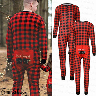 Red and black buffalo plaid baby romper with long sleeves, snap front closure, and black ribbed cuffs and collar. - Image 9