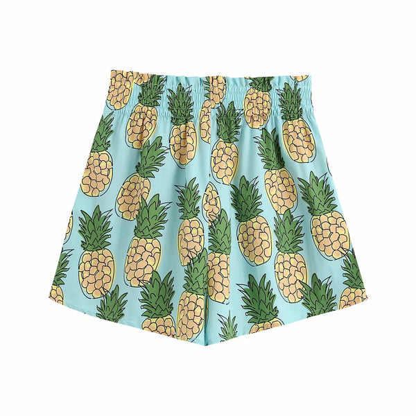 Shorts Sueltos Estampado Piña con Efecto Reductor