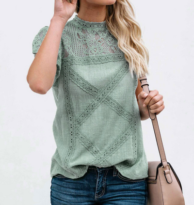 Blusa de Encaje de Manga Corta - Image 6