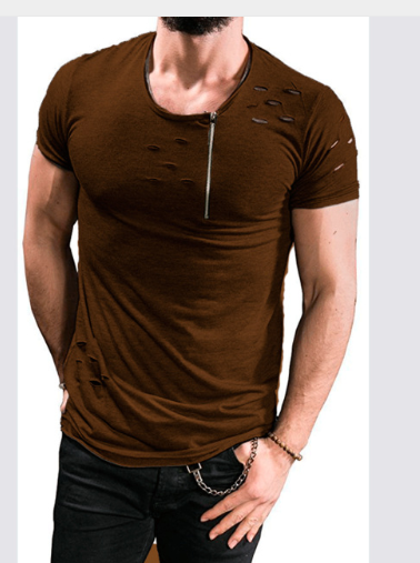 Camiseta Hombre Manga Corta con Cierre y Detalles Rotos - Image 3